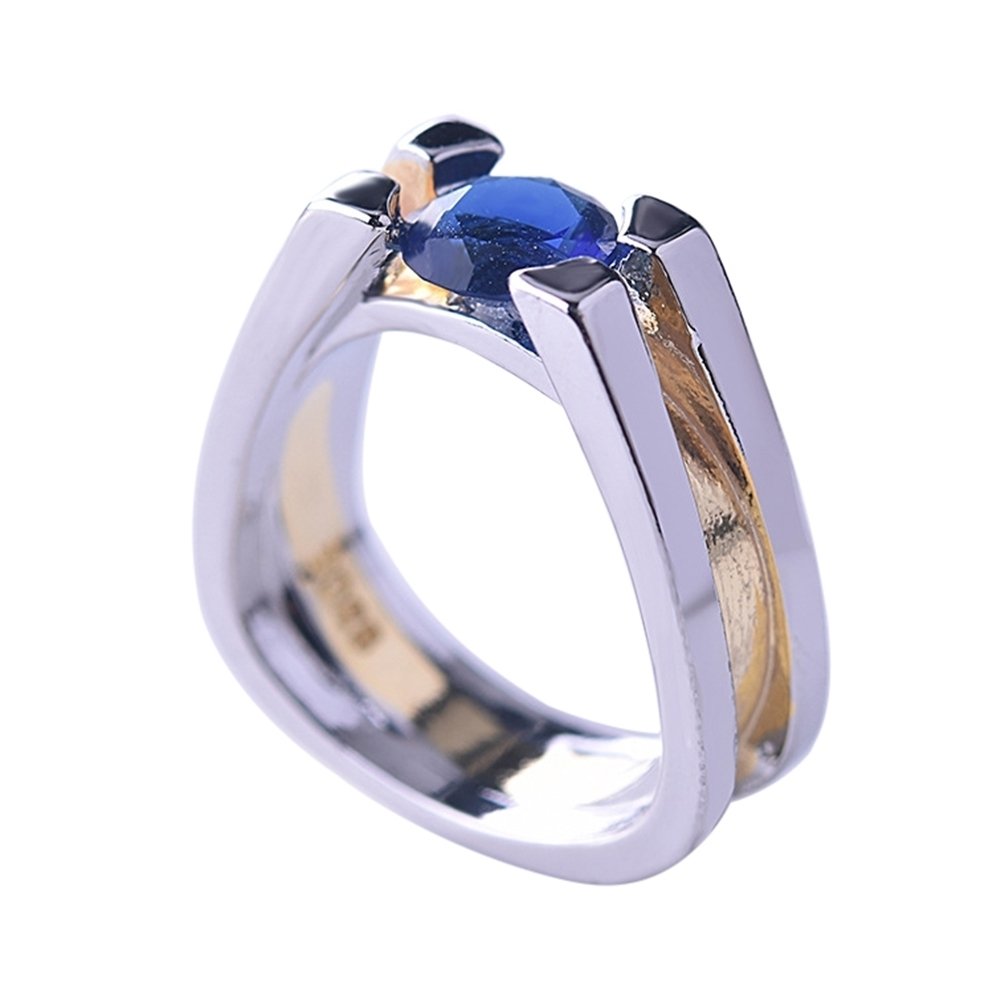 Women Faux Sapphire Inlaid Geometric Finger Ring Wedding Proposal Jewelry Gift Image 4