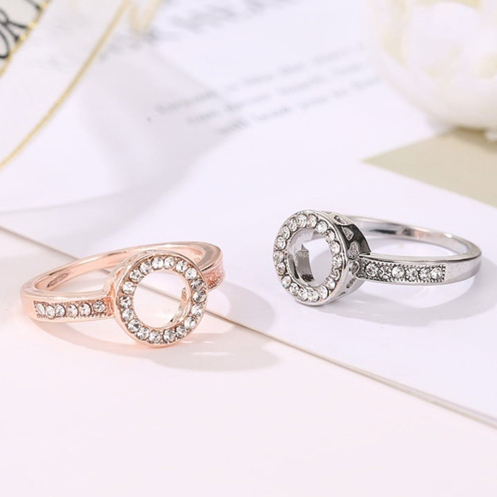 Women Rhinestone Inlaid Hollow Out Round Finger Ring Wedding Party Jewelry Gift Image 2