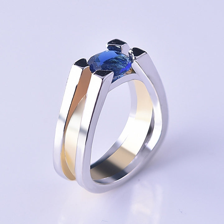 Women Faux Sapphire Inlaid Geometric Finger Ring Wedding Proposal Jewelry Gift Image 4