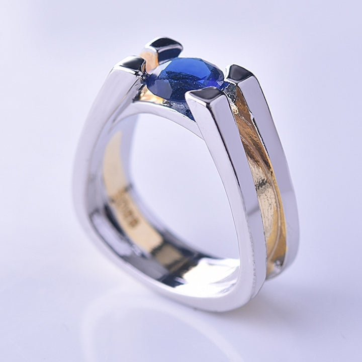 Women Faux Sapphire Inlaid Geometric Finger Ring Wedding Proposal Jewelry Gift Image 6