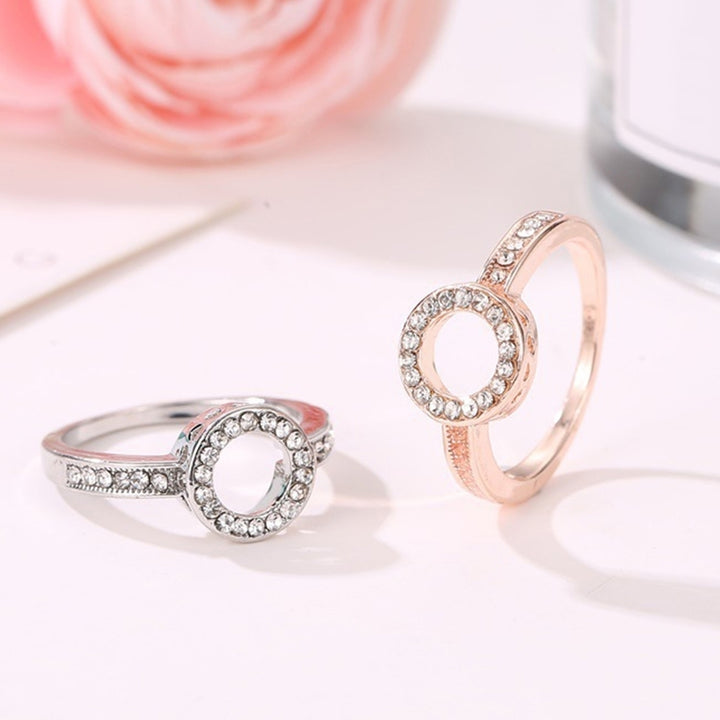 Women Rhinestone Inlaid Hollow Out Round Finger Ring Wedding Party Jewelry Gift Image 3