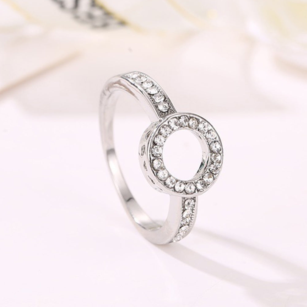 Women Rhinestone Inlaid Hollow Out Round Finger Ring Wedding Party Jewelry Gift Image 4