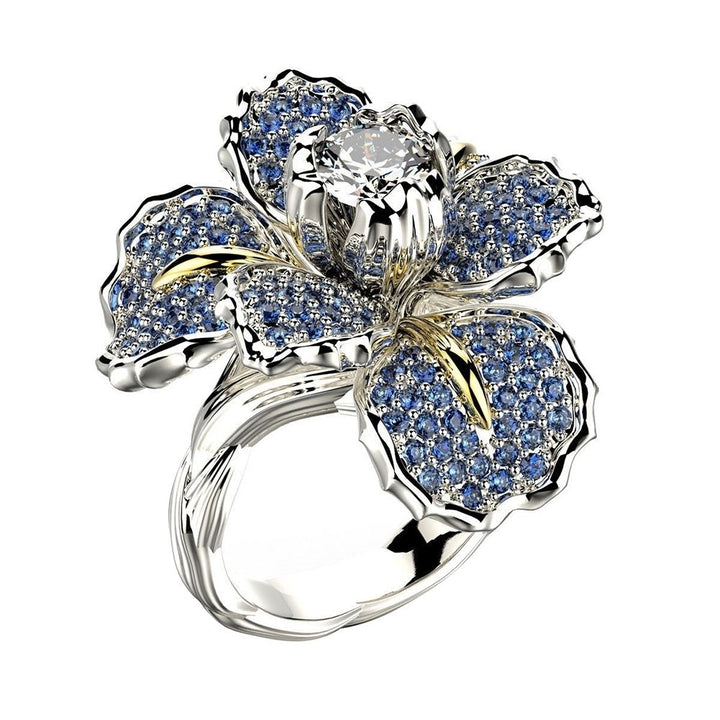 Women Luxury Full Rhinestone Inlaid Iris Flower Finger Ring Wedding Jewelry Gift Image 2