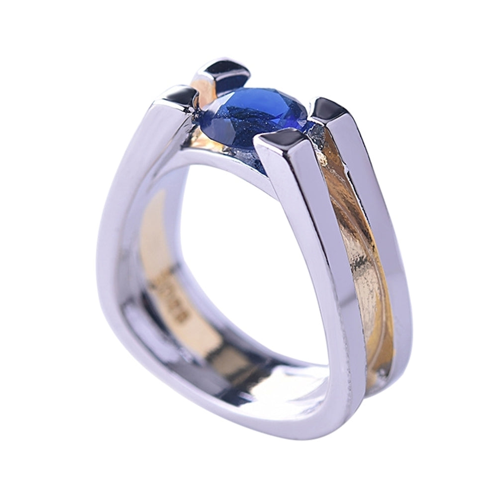 Women Faux Sapphire Inlaid Geometric Finger Ring Wedding Proposal Jewelry Gift Image 1