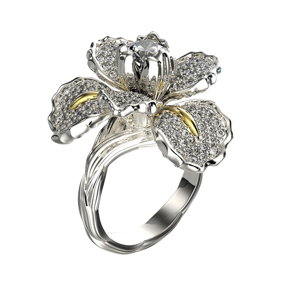 Women Luxury Full Rhinestone Inlaid Iris Flower Finger Ring Wedding Jewelry Gift Image 3