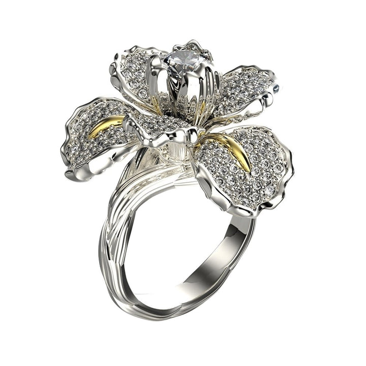 Women Luxury Full Rhinestone Inlaid Iris Flower Finger Ring Wedding Jewelry Gift Image 1