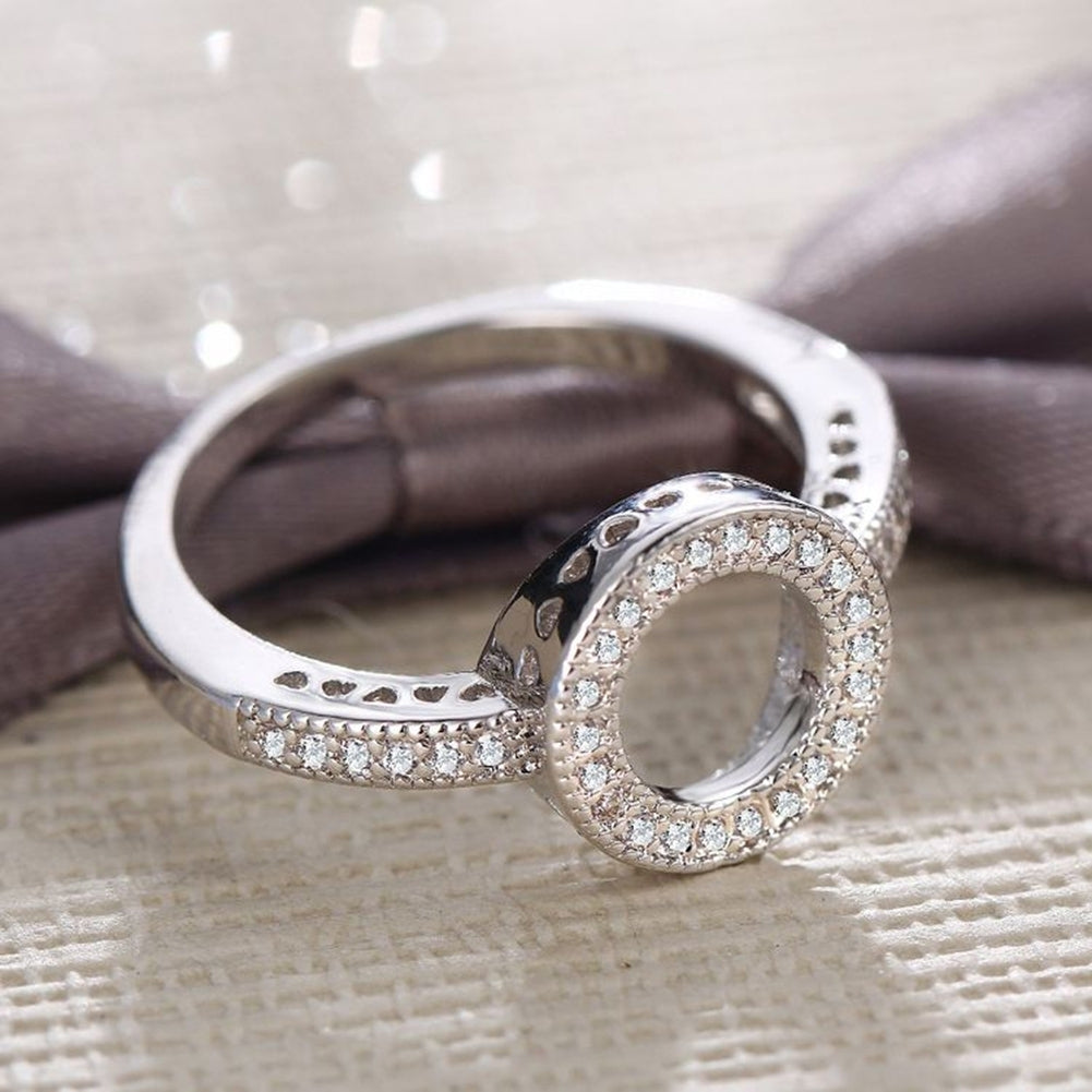 Women Rhinestone Inlaid Hollow Out Round Finger Ring Wedding Party Jewelry Gift Image 6