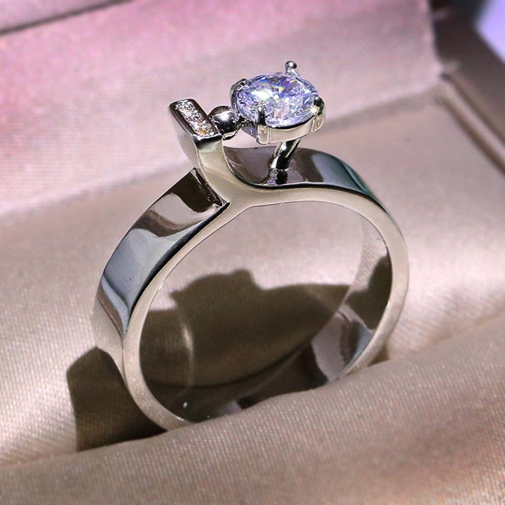 Women Round Cubic Zirconia Inlaid Finger Ring Wedding Engagement Jewelry Gift Image 4
