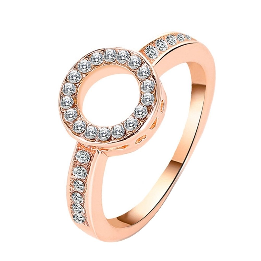 Women Rhinestone Inlaid Hollow Out Round Finger Ring Wedding Party Jewelry Gift Image 1