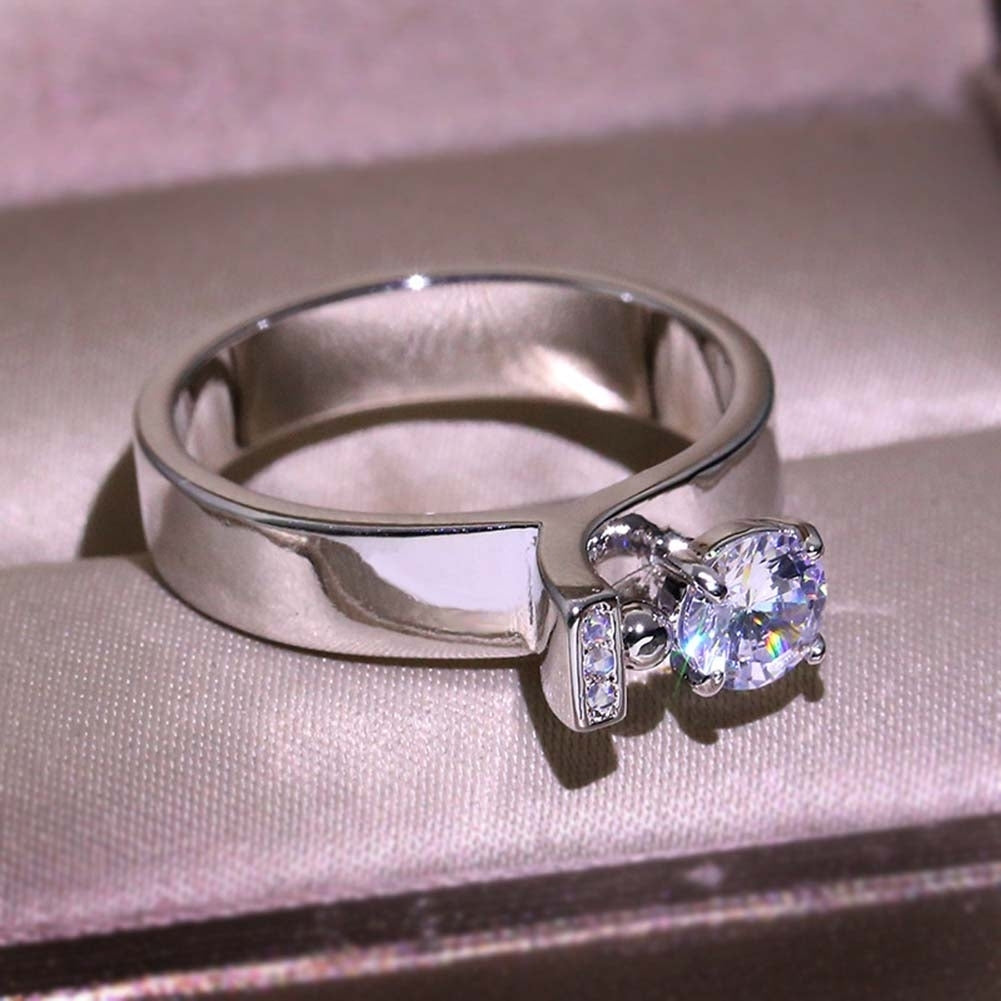 Women Round Cubic Zirconia Inlaid Finger Ring Wedding Engagement Jewelry Gift Image 6