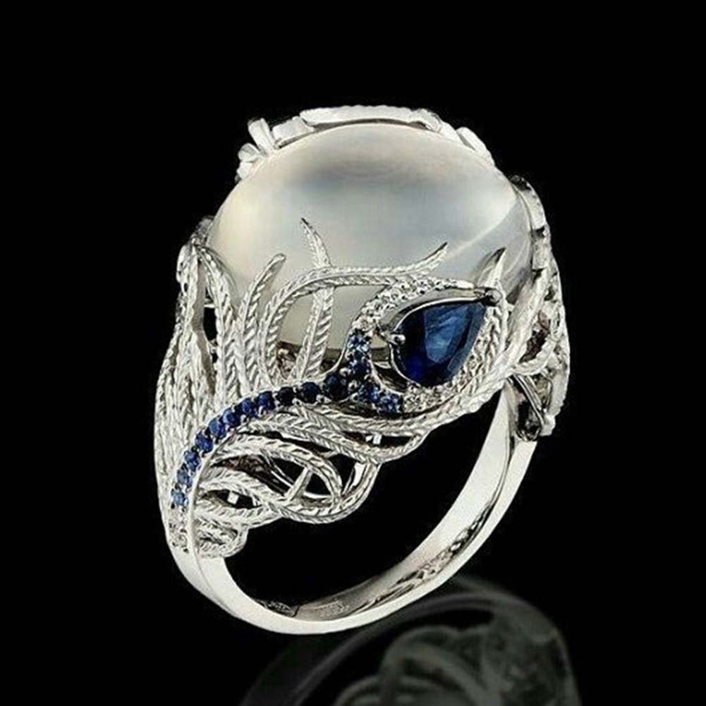 Women Faux Sapphire Opal Inlaid Peacock Feather Finger Ring Wedding Jewelry Gift Image 4