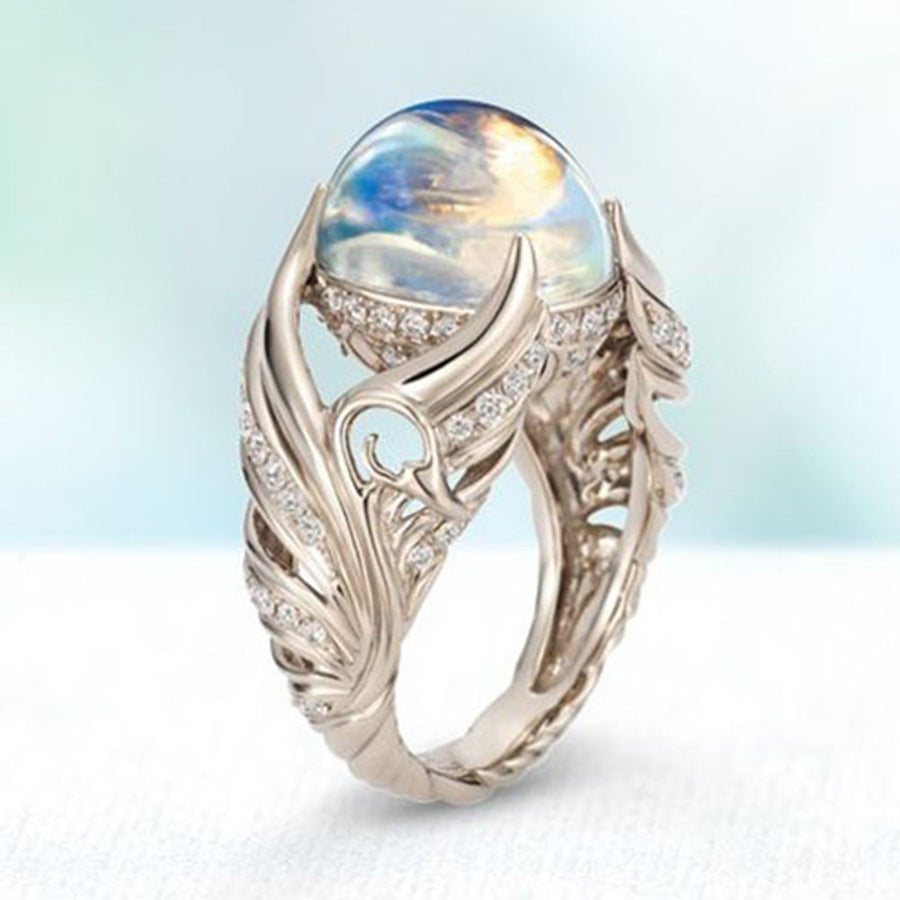 Women Faux Moonstone Rhinestone Inlaid Wing Finger Ring Wedding Jewelry Gift Image 1