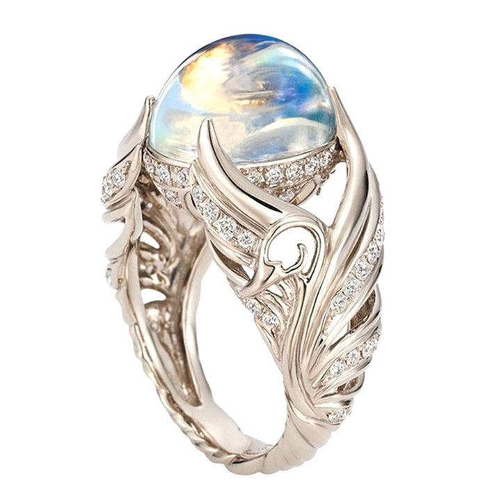 Women Faux Moonstone Rhinestone Inlaid Wing Finger Ring Wedding Jewelry Gift Image 2