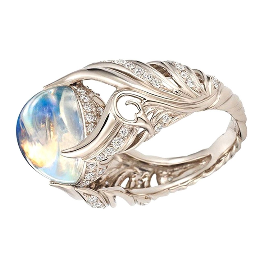 Women Faux Moonstone Rhinestone Inlaid Wing Finger Ring Wedding Jewelry Gift Image 3