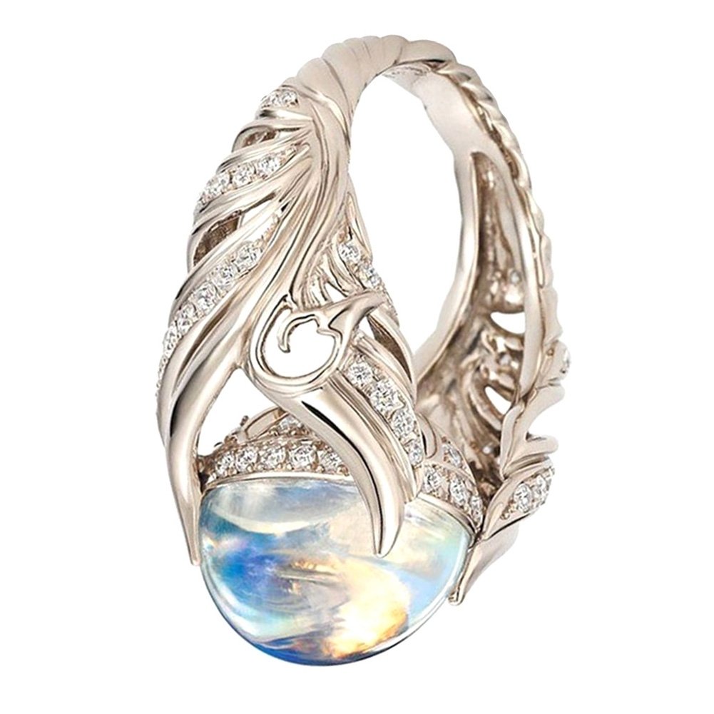 Women Faux Moonstone Rhinestone Inlaid Wing Finger Ring Wedding Jewelry Gift Image 4