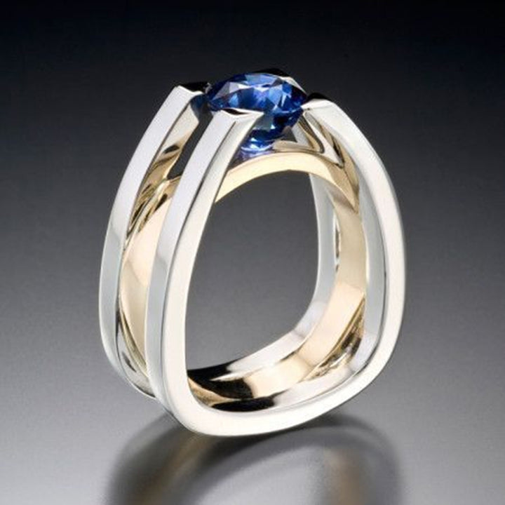 Fashion Women Faux Sapphire Inlaid Geometric Finger Ring Party Jewelry Gift Image 1