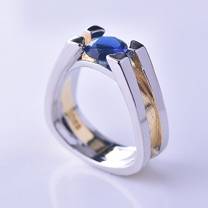 Fashion Women Faux Sapphire Inlaid Geometric Finger Ring Party Jewelry Gift Image 3