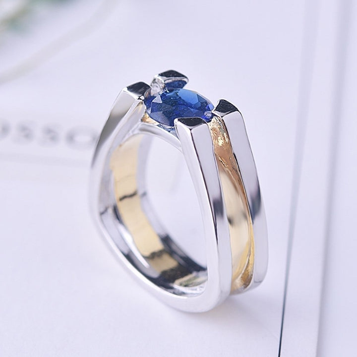 Fashion Women Faux Sapphire Inlaid Geometric Finger Ring Party Jewelry Gift Image 4