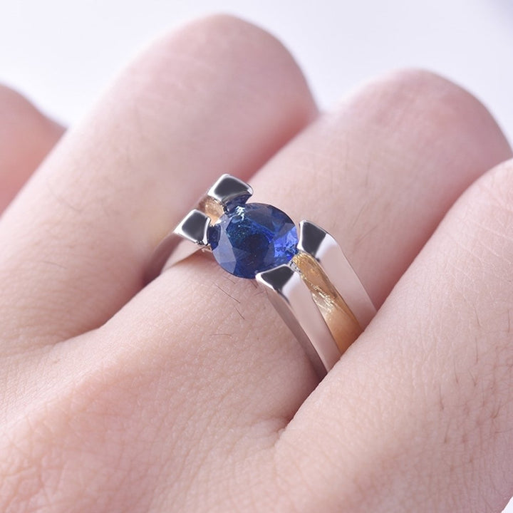 Fashion Women Faux Sapphire Inlaid Geometric Finger Ring Party Jewelry Gift Image 6