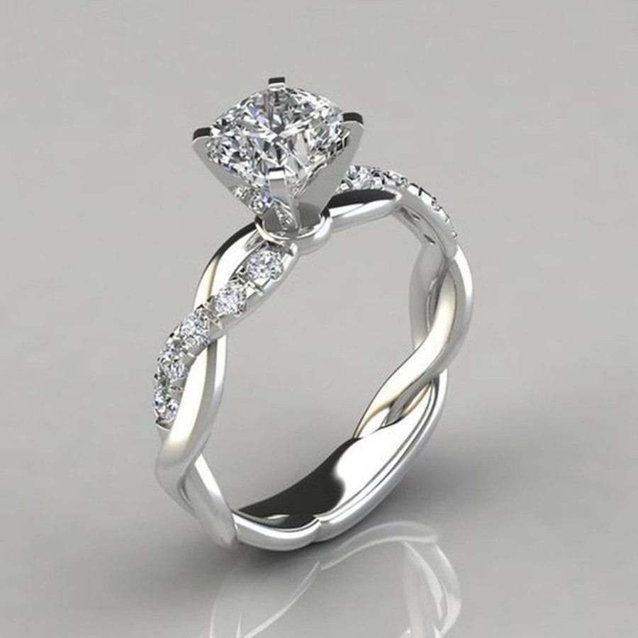 Women Cubic Zirconia Inlaid Twist Finger Ring Wedding Engagement Jewelry Gift Image 1