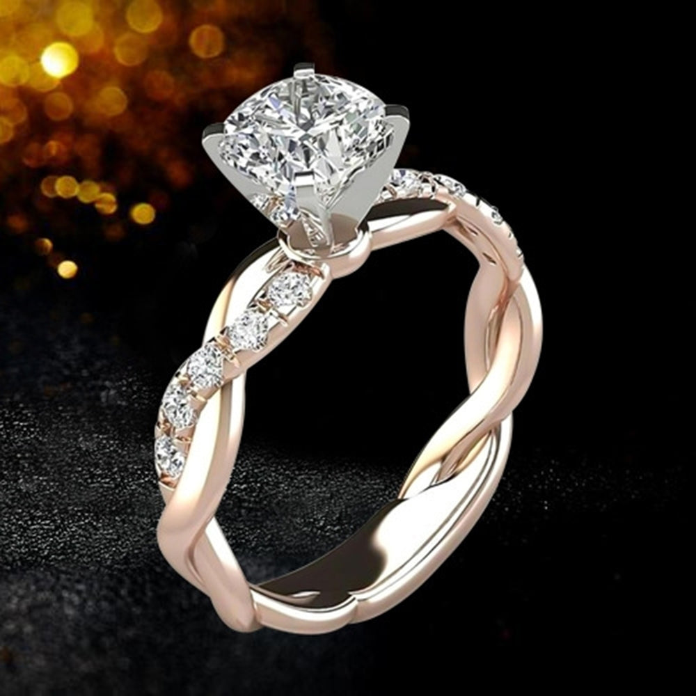 Women Cubic Zirconia Inlaid Twist Finger Ring Wedding Engagement Jewelry Gift Image 2