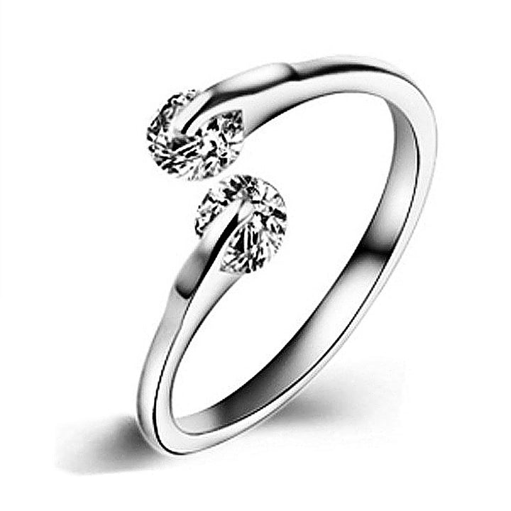 Women Fashion Double Cubic Zircon Inlaid Open Finger Ring Party Jewelry Gift Image 1