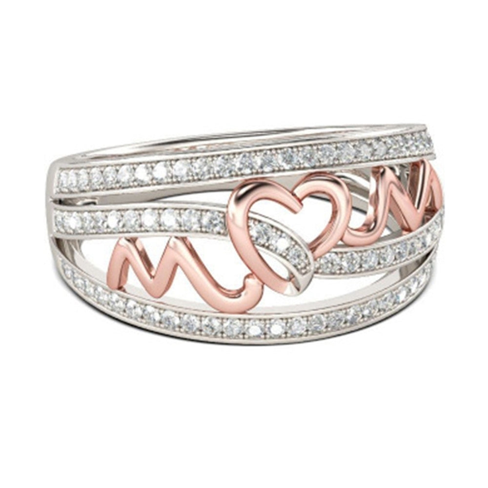 Fashion Rhinestone Inlaid Love Mom Finger Ring Jewelry Birthday Christmas Gift Image 2