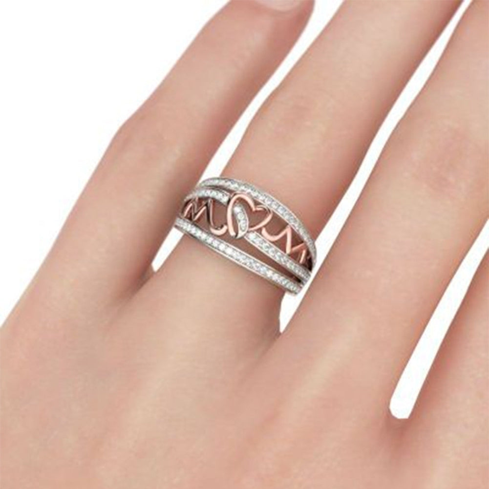 Fashion Rhinestone Inlaid Love Mom Finger Ring Jewelry Birthday Christmas Gift Image 3