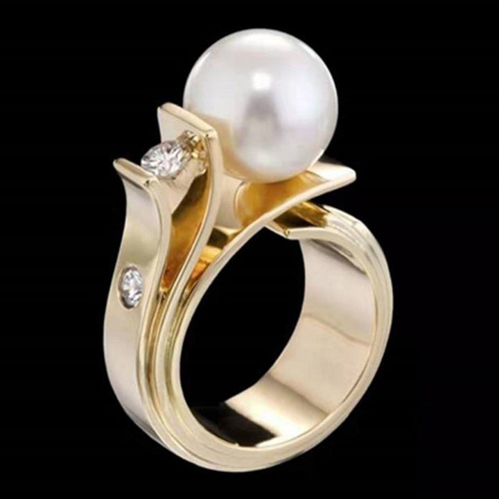 Fashion Women Faux Pearl Geometric Finger Ring Wedding Engagement Jewelry Gift Image 2