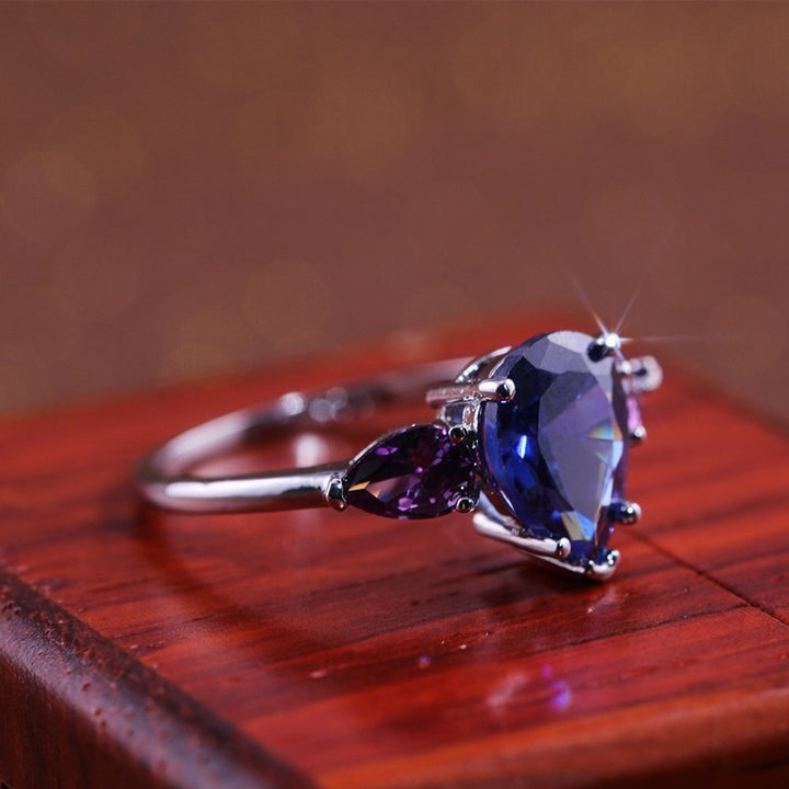 Fashion Women Faux Sapphire Amethyst Finger Ring Wedding Party Jewelry Gift Image 3