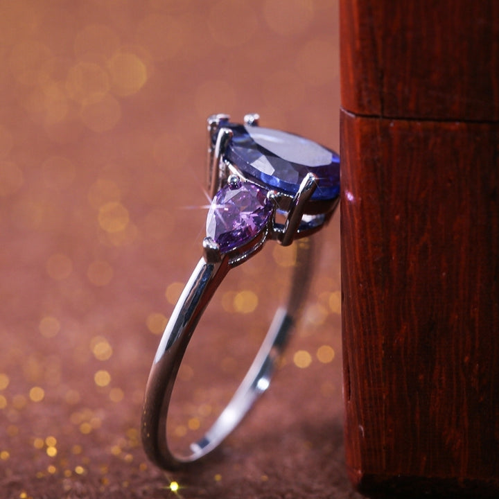 Fashion Women Faux Sapphire Amethyst Finger Ring Wedding Party Jewelry Gift Image 4