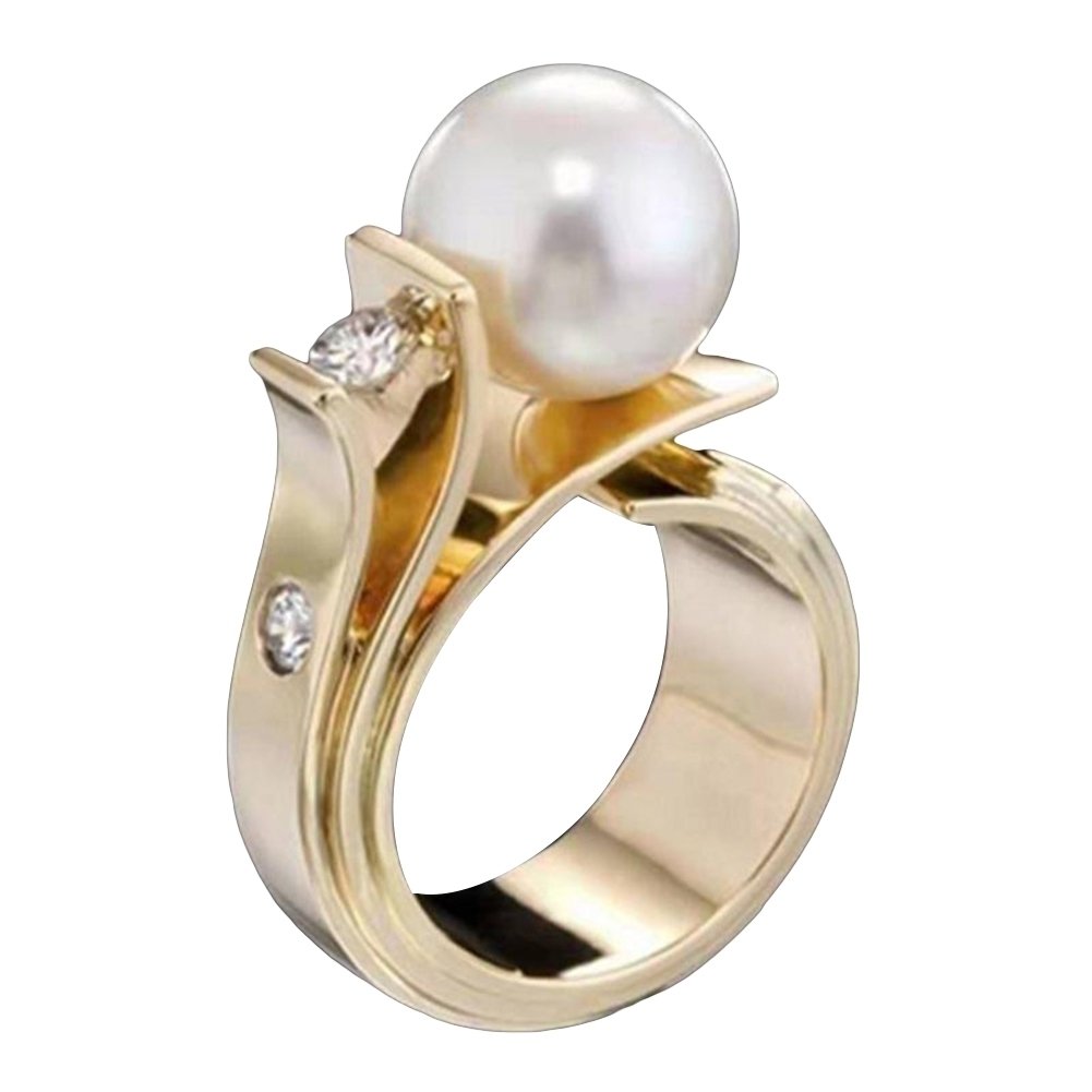 Fashion Women Faux Pearl Geometric Finger Ring Wedding Engagement Jewelry Gift Image 6