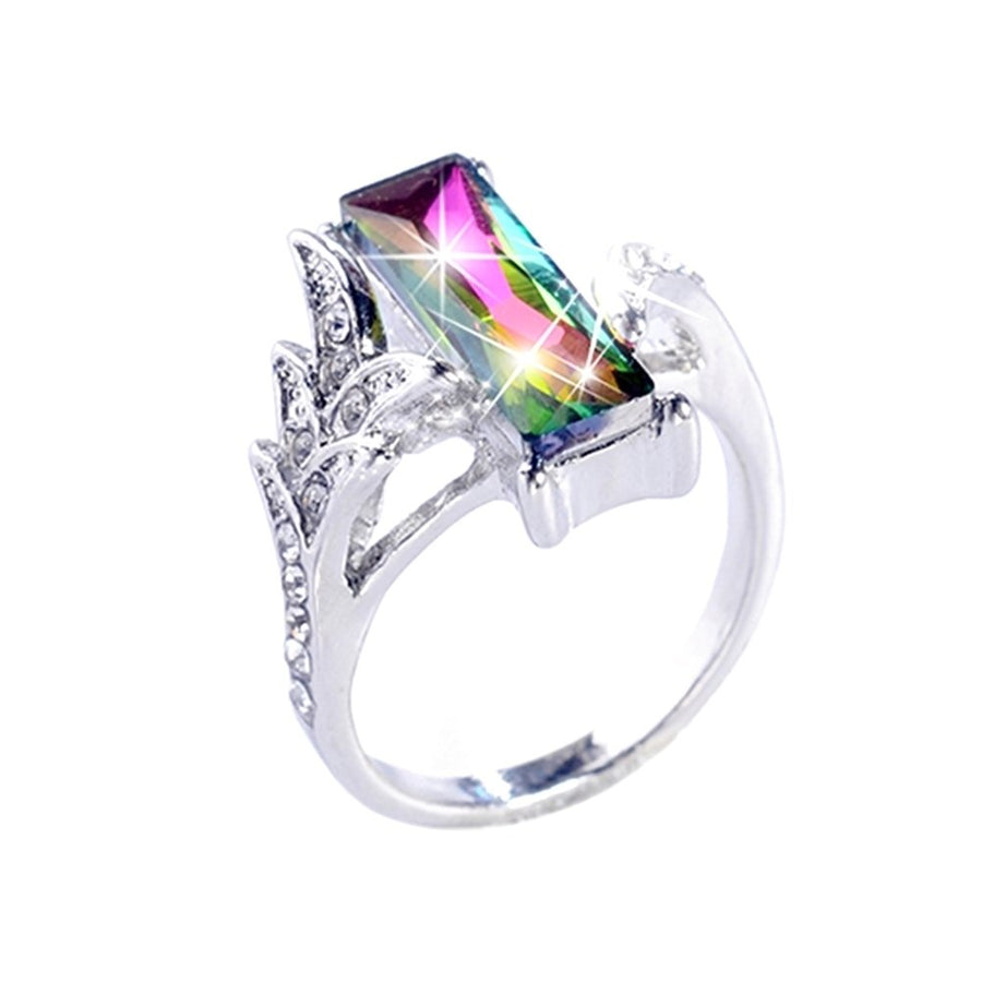 Elegant Women Square Rainbow Cubic Zirconia Finger Ring Wedding Jewelry Gift Image 1