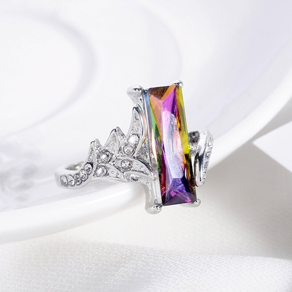 Elegant Women Square Rainbow Cubic Zirconia Finger Ring Wedding Jewelry Gift Image 2