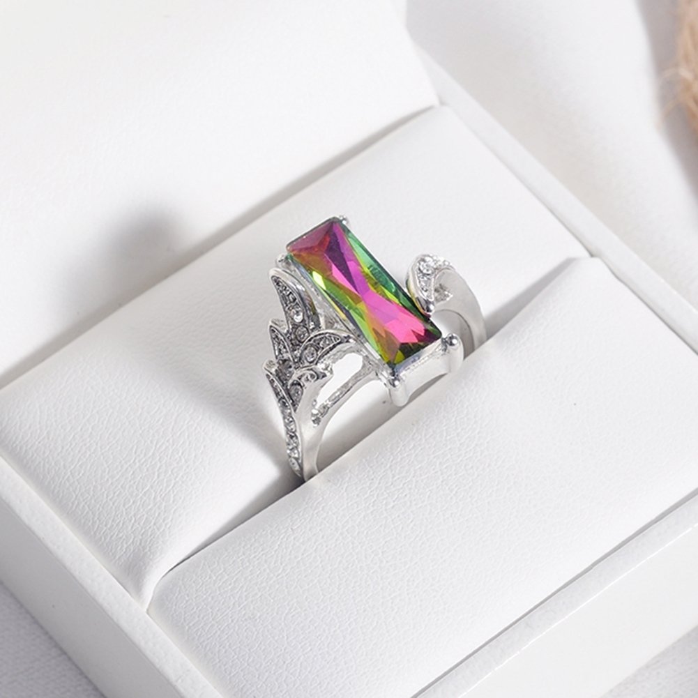 Elegant Women Square Rainbow Cubic Zirconia Finger Ring Wedding Jewelry Gift Image 4