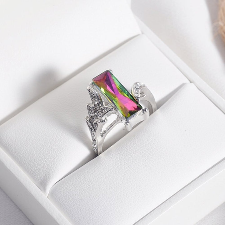 Elegant Women Square Rainbow Cubic Zirconia Finger Ring Wedding Jewelry Gift Image 4