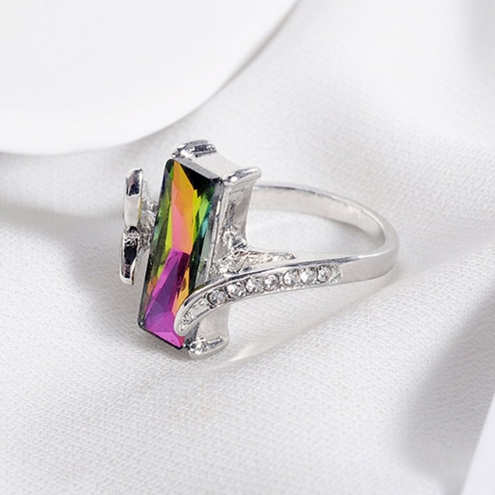 Elegant Women Square Rainbow Cubic Zirconia Finger Ring Wedding Jewelry Gift Image 6