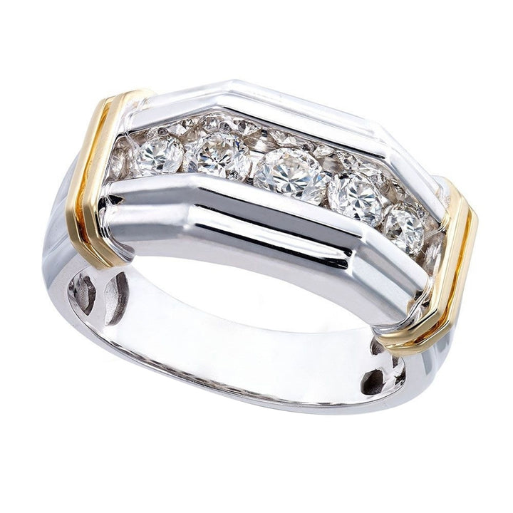 Fashion Men Rhinestone Inlaid Two-Tone Finger Ring Wedding Party Jewelry Gift Image 1