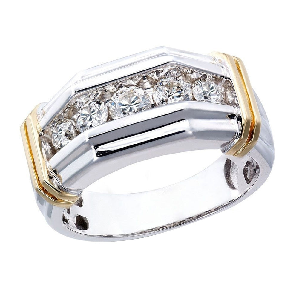 Fashion Men Rhinestone Inlaid Two-Tone Finger Ring Wedding Party Jewelry Gift Image 2