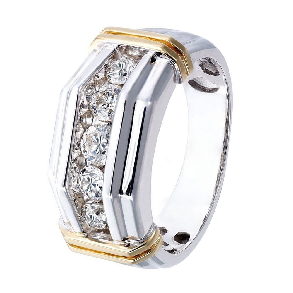 Fashion Men Rhinestone Inlaid Two-Tone Finger Ring Wedding Party Jewelry Gift Image 4