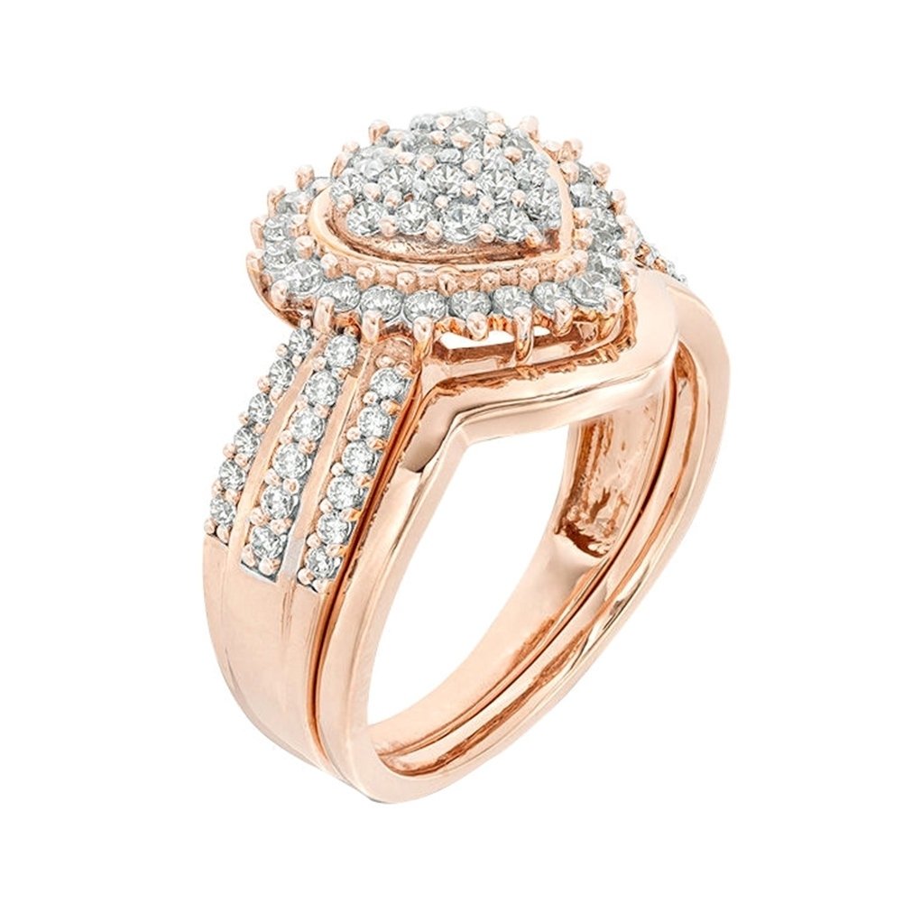 Fashion Women Cubic Zirconia Inlaid Heart Finger Ring Wedding Party Jewelry Gift Image 1