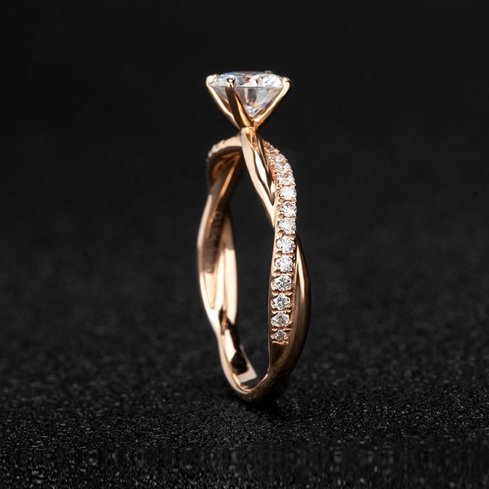 Women Round Rhinestone Inlaid Twist Finger Ring Wedding Engagement Jewelry Gift Image 1