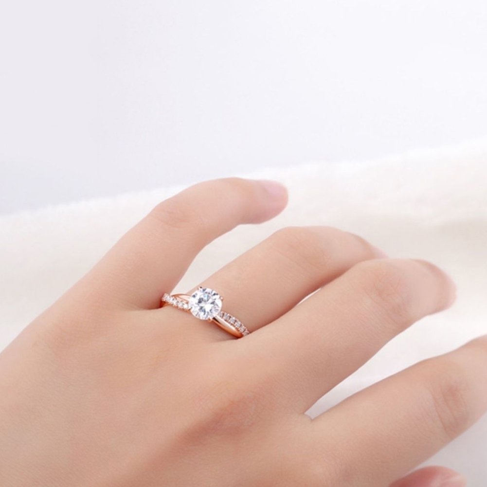 Women Round Rhinestone Inlaid Twist Finger Ring Wedding Engagement Jewelry Gift Image 7