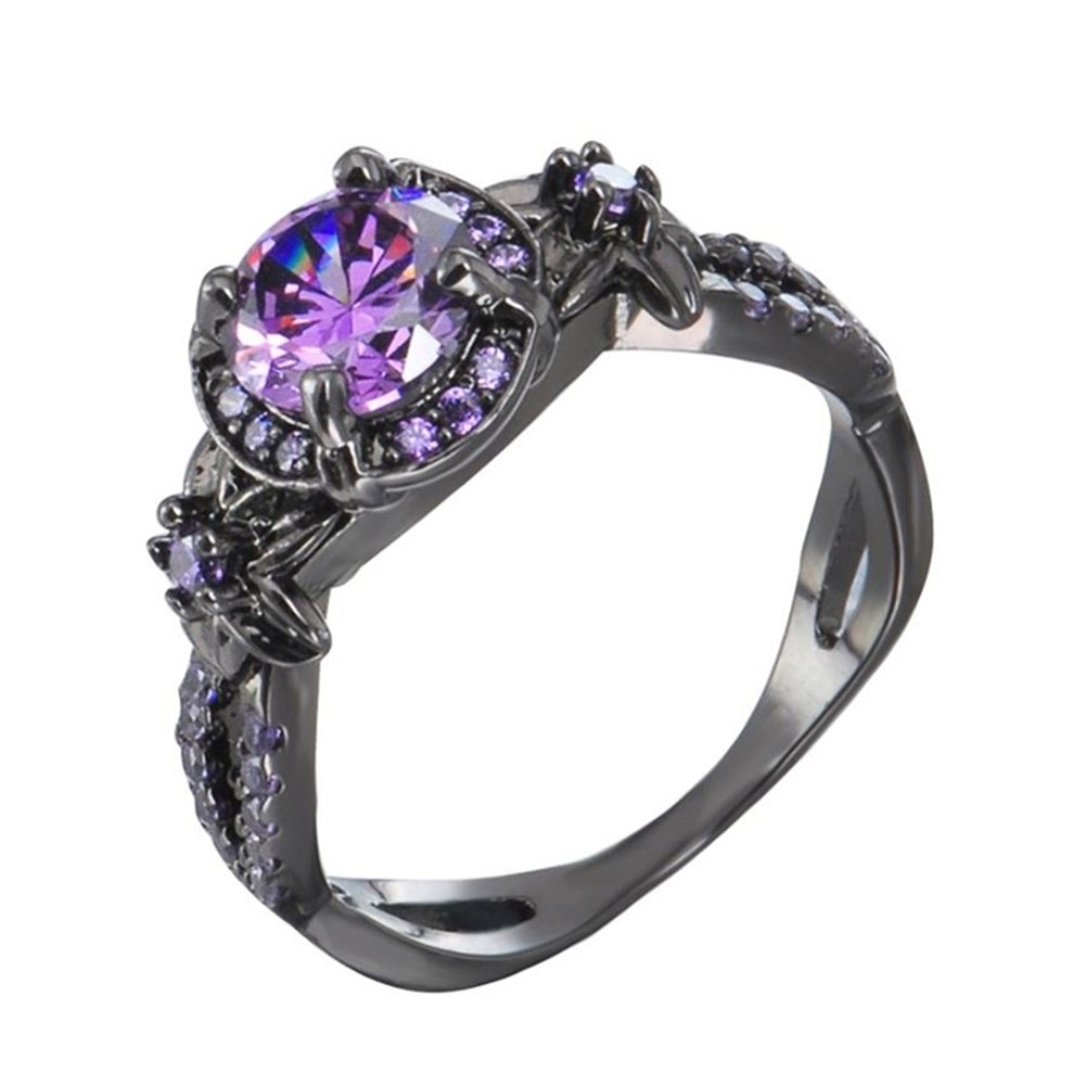 Elegant Women Faux Amethyst Inlaid Finger Ring Wedding Engagement Jewelry Gift Image 1