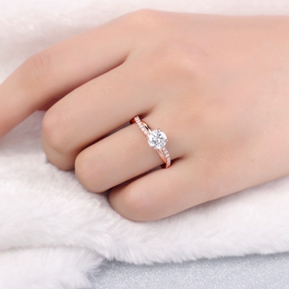 Women Round Rhinestone Inlaid Twist Finger Ring Wedding Engagement Jewelry Gift Image 9