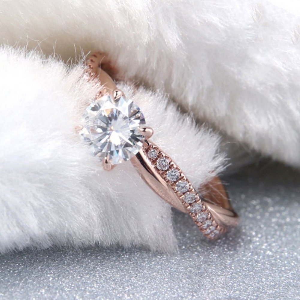 Women Round Rhinestone Inlaid Twist Finger Ring Wedding Engagement Jewelry Gift Image 10