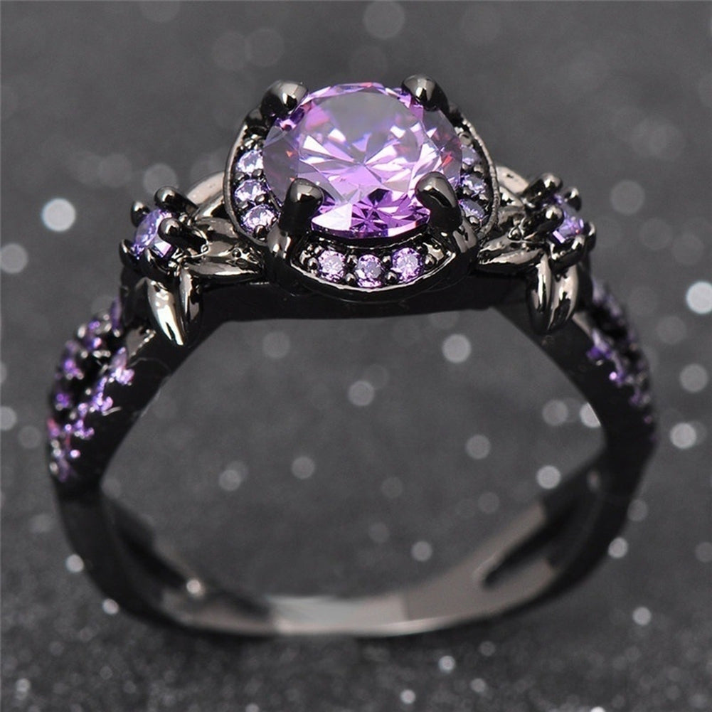 Elegant Women Faux Amethyst Inlaid Finger Ring Wedding Engagement Jewelry Gift Image 4