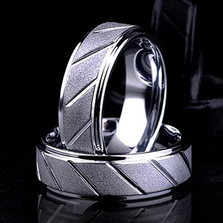 Men Fashion Matte Geometric Band Finger Ring Wedding Engagement Jewelry Gift Image 1