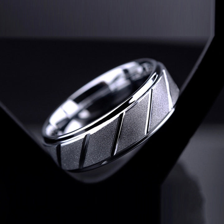 Men Fashion Matte Geometric Band Finger Ring Wedding Engagement Jewelry Gift Image 4