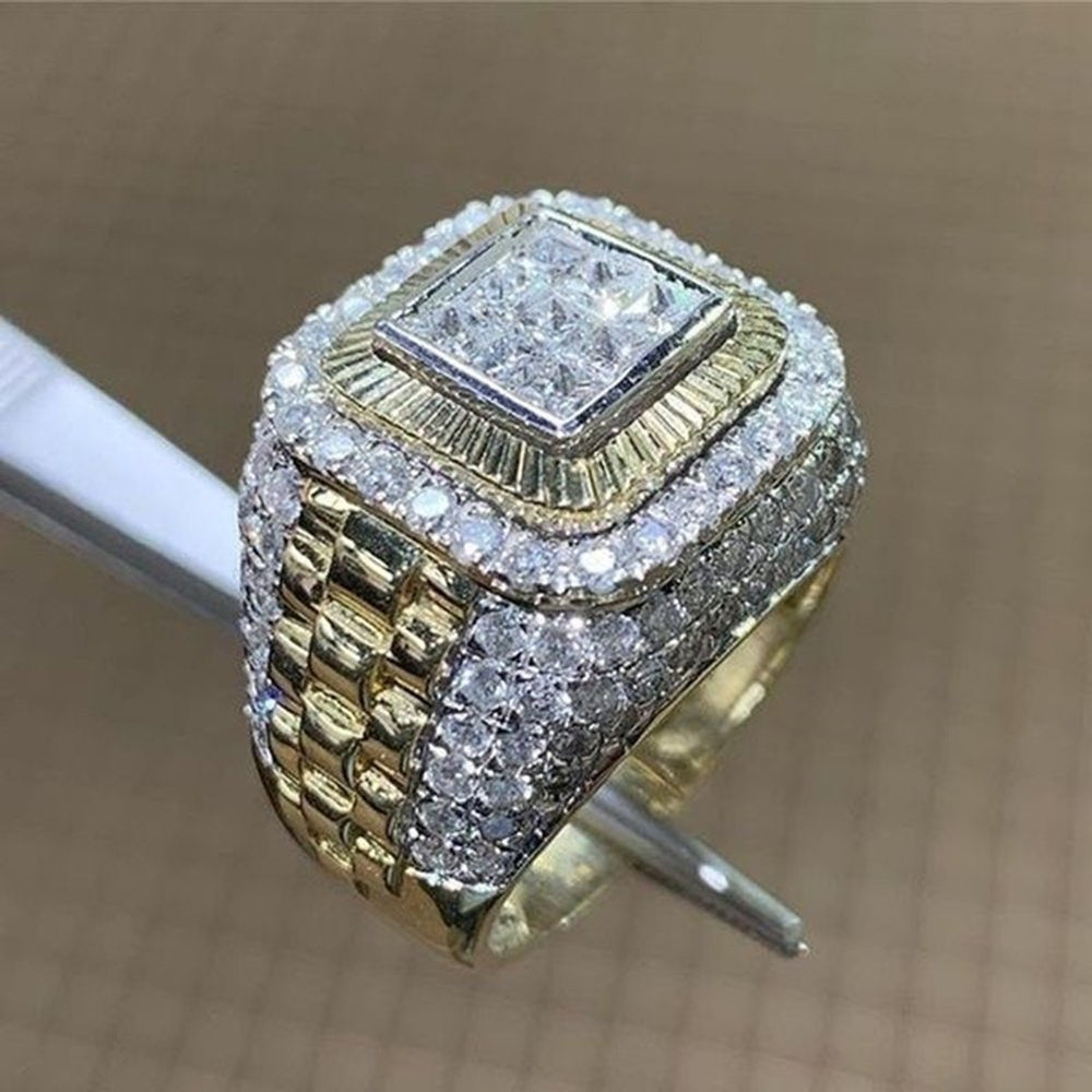 Luxury Men Rhinestone Inlaid Finger Ring Hip Hop Wedding Engagement Jewelry Gift Image 2